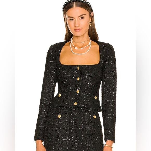 Assignment Bianca cropped tweed jacket blazer black silver XL - Picture 1 of 9